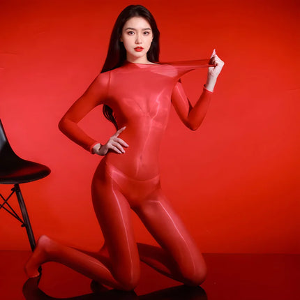 5D Body Stockings Women Oil Shiny Smooth Bodysuits Ultra Sheer Jumpsuits Seamless Tihgts Lady Glossy Pantyhose Erotic Lingerie