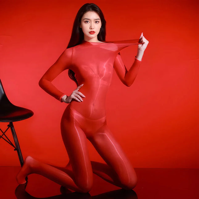 5D Body Stockings Women Oil Shiny Smooth Bodysuits Ultra Sheer Jumpsuits Seamless Tihgts Lady Glossy Pantyhose Erotic Lingerie