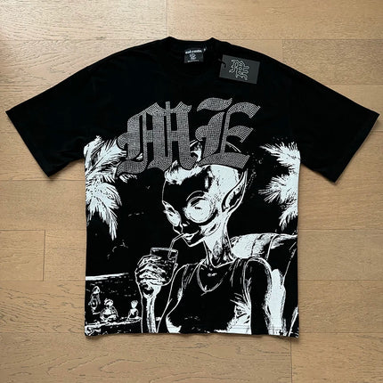 Fashion Brand MIXED EMOTION T-shirts Men Women Couple Streetwear Angel Print Summer Top Tee Round Neck Short Sleeve