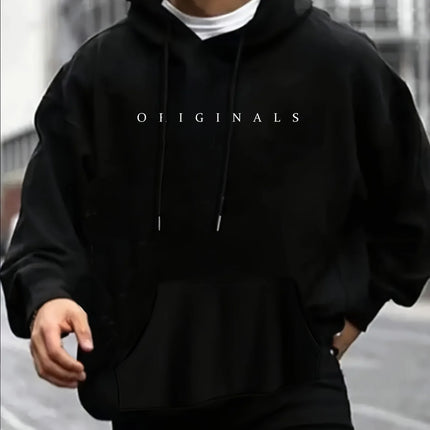 Men's autumn and winter casual fashion loose ORIGINALS letter printed long sleeved hooded sweatshirt warm pullover