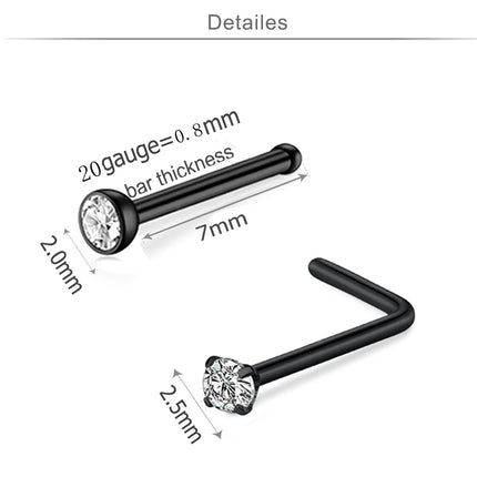 1Pcs 20G Nose Rings Hoop Surgical Stainless Steel Studs Screw L Shaped Nose Piercing Jewelry Women Black Woman and Man