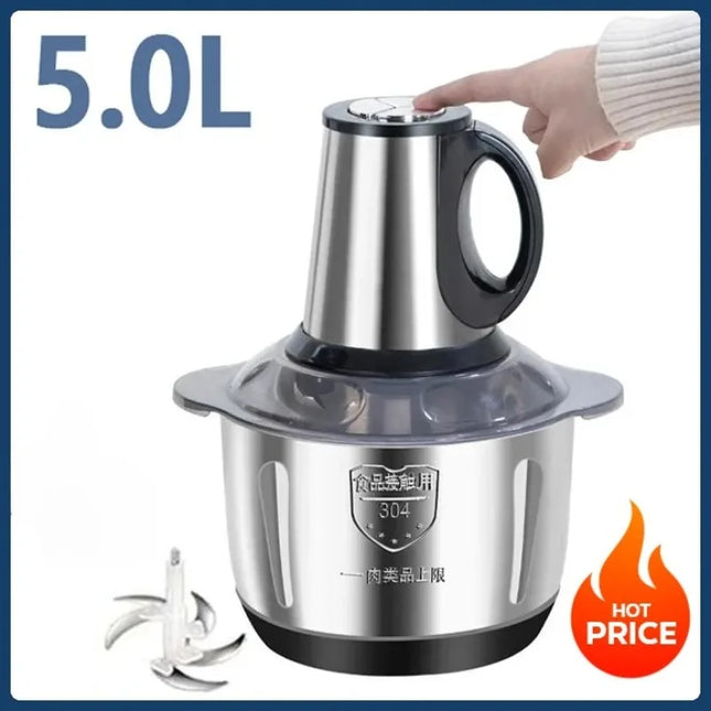5L EU Standard Stainless Steel Multifunctional Food Crusher Electric Vegetable Meat Grinder Chopper Cutter for Home Kitchen