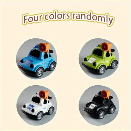 Random Color Cartoon Inertia Police Car Toy, Flexible Moving Parts, 360° Rotation, Cute Interactive Toy for Boys Girls.