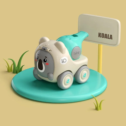 Baby Animal Small Car Toy with Recoil Mechanism Whistle Can Open The Lid To Release Small Items, Inertia Sliding Baby Puzzle Toy