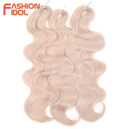 FASHION IDOL Soft Body Wave Crochet Hair 24Inch 3PCS Synthetic Hair Braids Ponytail Fake Hair Wavy Ombre Blonde Hair Extensions