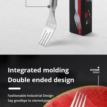 1pc Multi-purpose Portable 2In1 Watermelon Fork Slicer Watermelon Slicer Cutter Knife Stainless Steel Kitchen Fruit Cutting Fork