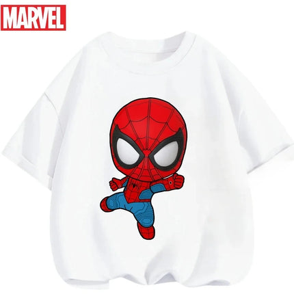 Marvel Summer Children's 100% Cotton T-Shirt Comfortable Soft Fabric Classic Cartoon Spider-Man Pattern Suitable for Both Boys and Girls