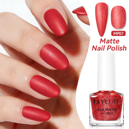 LILYCUTE 7ml Matte Nail Polish Velvet Effect Pearl Shell  Air Dry Nail Art Varnish No Need Lamp Manicure Glitter Nail Care Polis