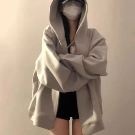 Korean Sle Women's Hoodie Fce Lined Zipper Jaet Loose Fit Long Sve Casual Comfortable Breathable Autumn Winter Coat