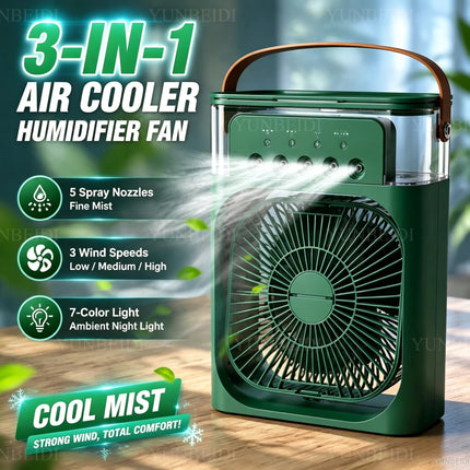 Three-in-one Fan Air Conditioner LED Light Portable Humidifier Air Conditioner Fan 3/100 Speed Outdoor Travel Spray Ice-cold Fan