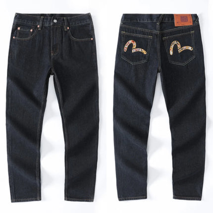 Japanese Handmade Embroidered Jeans Men's Pure Cotton Straight Tube Hip-Hop Popular Slim Red Ears Show Thin Trousers Devil Big M