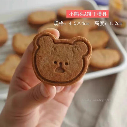 Cartoon Smiling Face Toast Biscuit Mould Bear Cat Fish Cookie Cutting Mold Fondant Cake Stamp Cookie Cutter Pastry Baking Tool