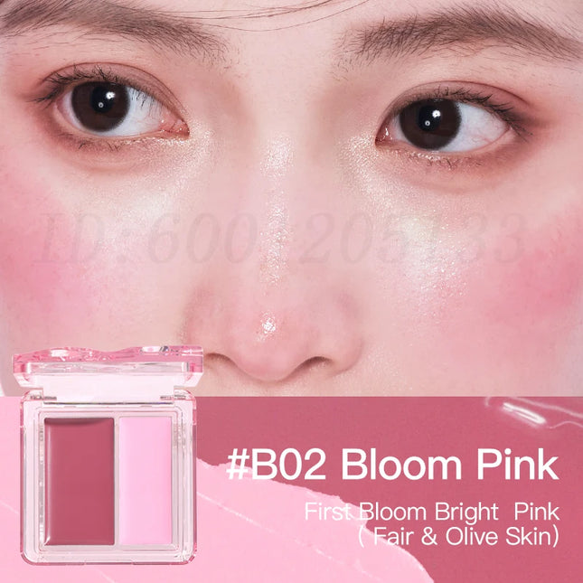 VEECCI Dual-color Watery Blush Cream Multi-functional Matte Cheek Rouge Creamy Moisturizes Longlasting Naturally Brighten Makeup