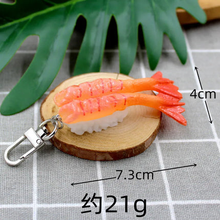 Simulated Food Pendant PVC Japanese Salmon Sushi Model Keychains Car Key Chain Phone Pendant Keyrings Creative Decoration Gift