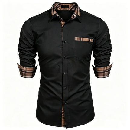 Men's shirt checkered contrasting long sleeved shirt, business casual button up shirt, personalized and trendy men's clothing