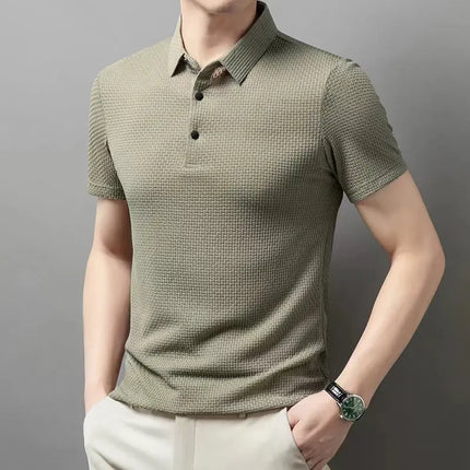 New Men's Business Casual Short-Sleeved Bone Flower Solid Color POLO Shirt Fashion Breathable Comfortable Summer Versatile Top