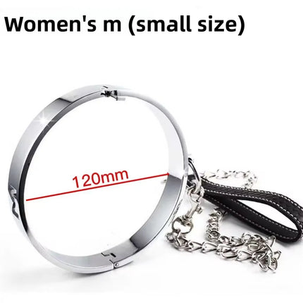Stainless Steel BDSM Neck Collar with Leash Ring Adjustable Metal Slave Choker for Bondage Role Play Adult Toy for Women and Men