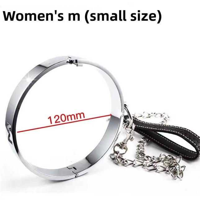 Stainless Steel BDSM Neck Collar with Leash Ring Adjustable Metal Slave Choker for Bondage Role Play Adult Toy for Women and Men