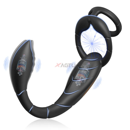 Cock Ring Prostate Vibrator for Male Double Ring Anal Plug Vibrating Delay Ejaculation Male Masturbator Sex Toys for Men