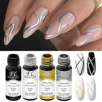 1/2pcs Nail Liner Gel Polish Kit Black White Gold Silver DIY Nail Supplies French Nails Design UV/LED Drawing Painting Gel Glue