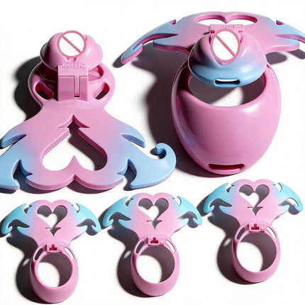 FRRK Mini Devil's Heart Sissies Chastity Pant Cage Male Bondage Lock 3PCS Penis Rings Wearable Abstinence Intimate Adult Toy