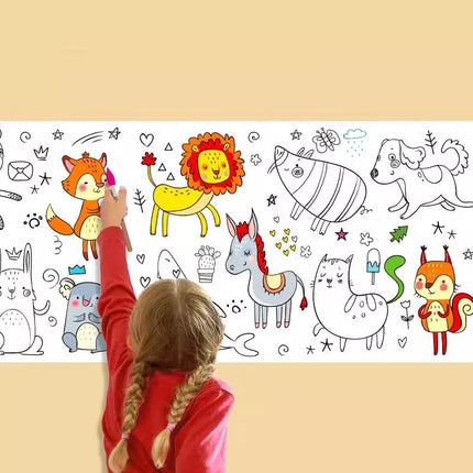 Children's Drawing Kit, 3m Long Doodle Paper Rolls, Doodle Scrolls, DIY Painting, Stimulates Imagination, Birthday Gift, Halloween, Thanksgiving and Christmas Gift, Ideal New Year's Gift, Suitable for Creative Doodling and Pa