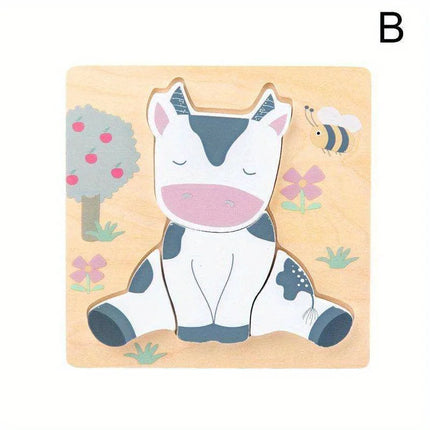 3D Wooden Cartoon Animals Cognitive Puzzles For Kids Children's Wooden Puzzles Toys Colors Shapes Baby Educational Toys Game