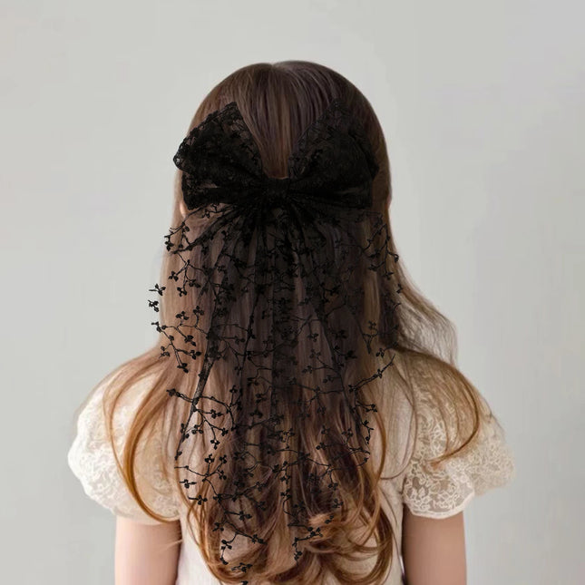 1pc Girl Romantic Wedding Season Headwear Gift Accessory Sweet Hair Clip Ribbon Mesh Embroidery for Girls Tailcoat Lace Bow Hair