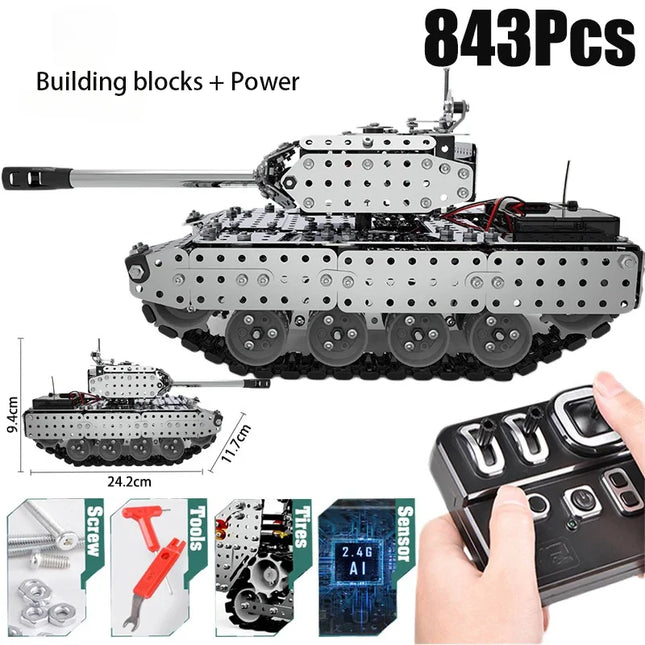 Metal building block tank assembly alloy excavator robot with power system remote control toy