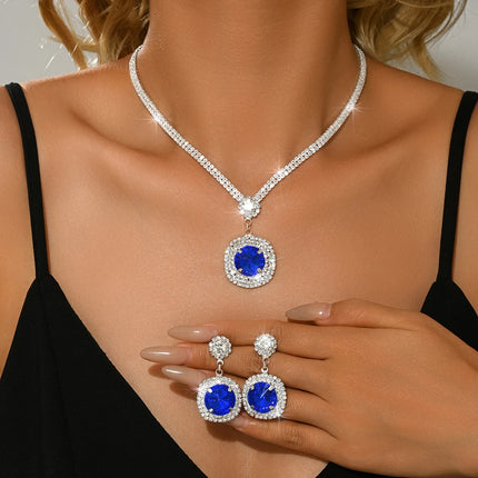 High quality elegant and charming round necklace and earrings with noble temperament, versatile accessories for wedding dresses
