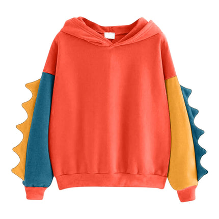 Women's Dinosaur Hoodies Fashionable Cute Solid Color Contrasting Dinosaur Loose Hoodies Comfortable Versatile Sweatshirts