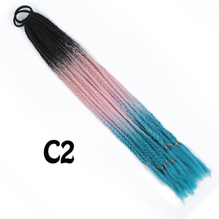 Synthetic Gradient Color Dirty Braided Ponytail Extensions With Elastic Band 24" Rainbow Braid Pony Tail Hairpiece For Girl
