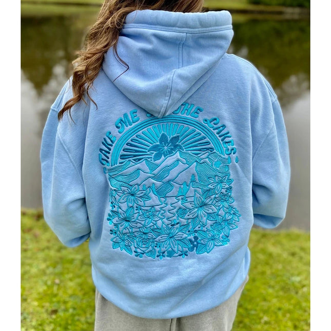 Combhasaki Women Preppy Oversize Hoodies Y2k Floral Letter Embroidery Pullover Long Sleeve Loose Sweatshirt with Kangaroo Pocket