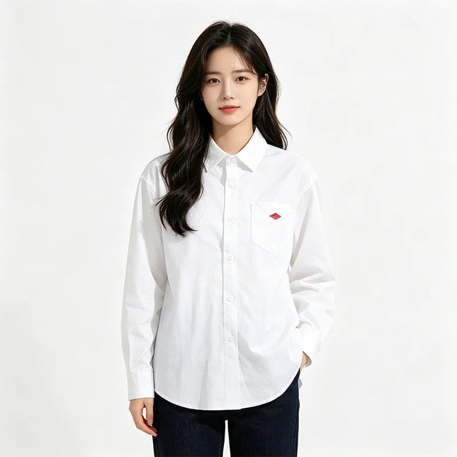 Korean Style Summer With Pocket Embroidery Button Down Tee high quality Men's Women Casual Long Sleeve Shirt Fashion couple Tops