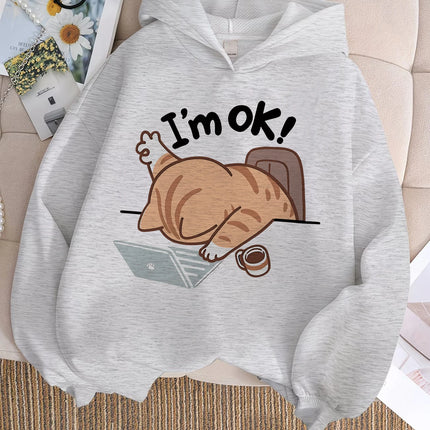 I Am Ok Computer Cat Design Hooded Kids Children's Sweatshirt Cute Hoody for Boys Girls Sping Kawaii Casual Hoodies