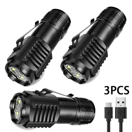 Portable Mini 3 LED Handheld Flashlight Powerful Fingertip Torch Outdoor Waterproof Hiking Camping Flash Light with Pen Clip