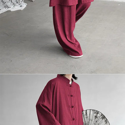 New Chinese Style Men's Shirt and Pants Set Retro Spring Autumn Youth Chinese Style Clothing Polyester Fiber Machine Washable