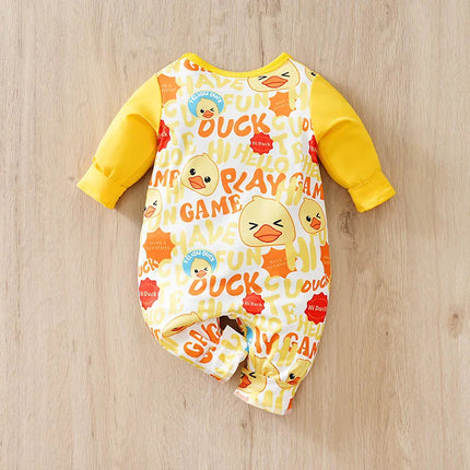 Baby Boys Girls Cartoon Yellow Duck Autumn Long Sleeve Onesie Romper Jumpsuit Infant Toddler Newborn 0-18 Months Warm Soft Cozy