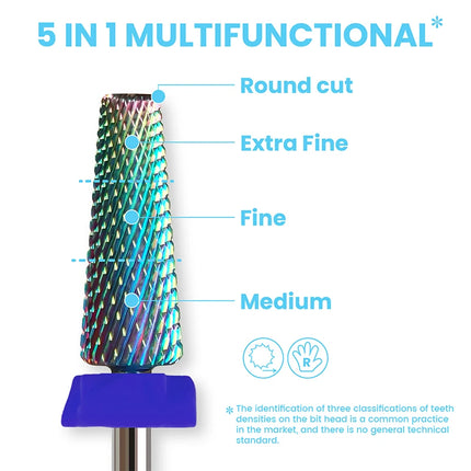 MagiBling Super Cut 5 In 1 Tapered Barrel Carbide Nail Drill Bits Right handed Cuticle Hard Gel Removal Professional bits 3/32"