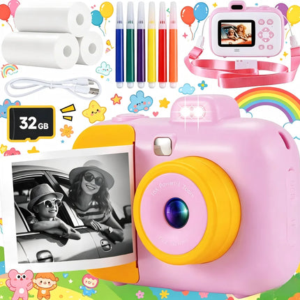 Instant Printing Camera Toys For Children Girls 12MP 1080P Digital Camera LED Fill Light 16X Thermal Zoom With 32GB TF Card Type C Educational Toys