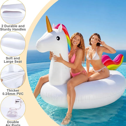102" Giant Inflatable Unicorn Pool Float with Handles - Summer Beach Swimming Pool Party Toys Ride-on Lounge for Multi Players