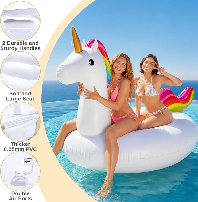 102" Giant Inflatable Unicorn Pool Float with Handles - Summer Beach Swimming Pool Party Toys Ride-on Lounge for Multi Players