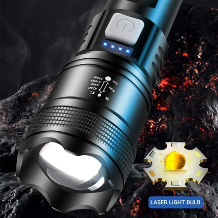 High Power LED Flashlight Long Range Tactical Torch Telescopic Zoom USB Rechargeable Portable Lamp For Outdoor Emergency Fishing