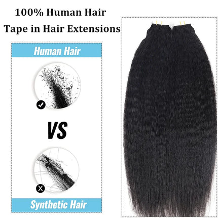 Kinky Straight Tape in Hair Extensions Human Hair Brazilian 100% Adhesive Curly Human Hair 22 24 Inch Natural Black For Women