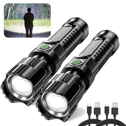 Rechargeable Zoom LED Flashlight Handheld Torch with 3 Modes Waterproof High Power Light Hand Lamp For Working Outdoor Camping