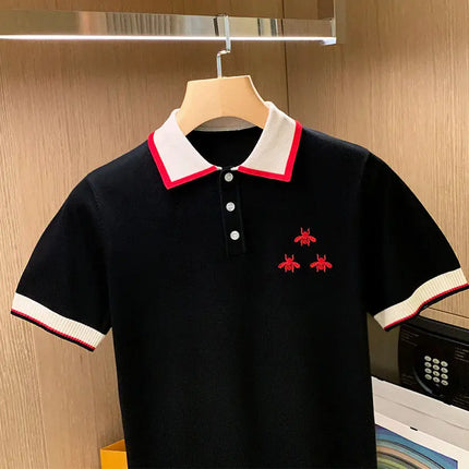 Summer Men Knitted Polo Shirts Short Sleeve Bees Embroidered Turn-down Collar T-shirts Tops Men Luxury High Standard Clothing