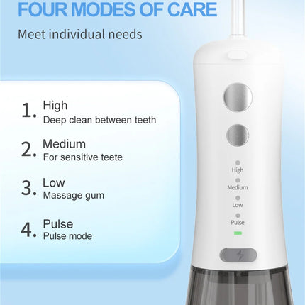 Portable Water Flosser Dental Oral Irrigator Teeth Cleaner 350ml 4 Modes Rechargeable IPX7 Waterproof for Travel Use