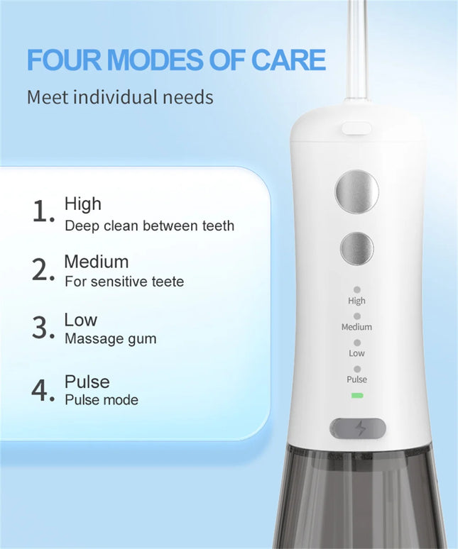 Portable Water Flosser Dental Oral Irrigator Teeth Cleaner 350ml 4 Modes Rechargeable IPX7 Waterproof for Travel Use