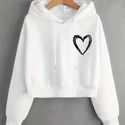 Fashion Love Heart Letter Print Autumn Winter Cropped Sweatshirt Crop Top Hoodie Y2k Sweatshirts Gothic Casual Style Clothes