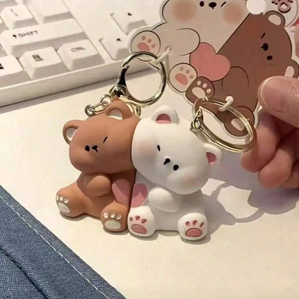 2pcs Cute Cartoon Bear Couple Keychain Mini Pendant For Bag Car Decoration Valentines Day Gift
